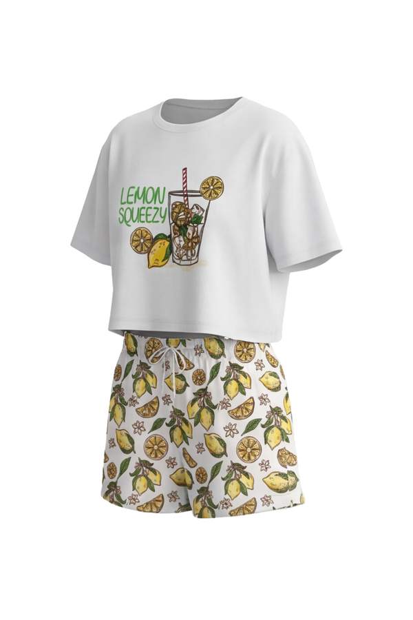 Girls SS Oversize Cropped T-Shirt With Wide-Leg Short Pajama Set – Bright White