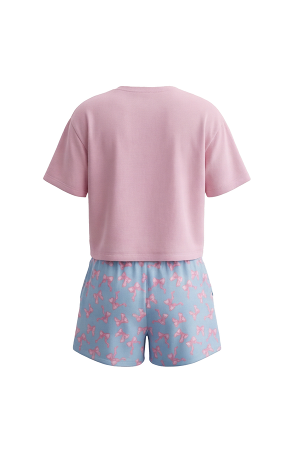 Girls SS Oversize Cropped T-Shirt With Wide-Leg Short Pajama Set – Ballerina