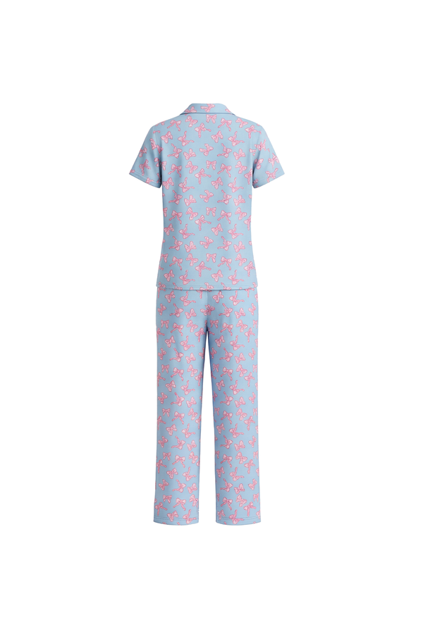 Women Lapel Cotton Pajama Set with Pants – Skyride