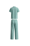Women Lapel Cotton Pajama Set with Pants – Green Flowers