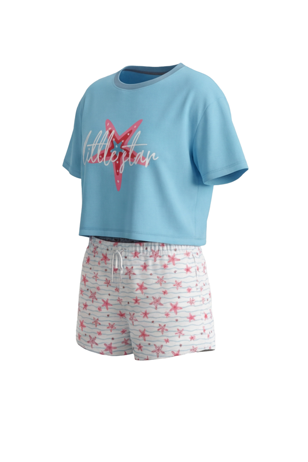 Girls SS Oversize Cropped T-Shirt With Wide-Leg Short Pajama Set – Tropical Breeze