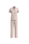 Women Lapel Cotton Pajama Set with Pants – Cherry