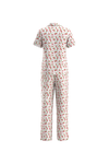 Women Lapel Cotton Pajama Set with Pants – Cherry
