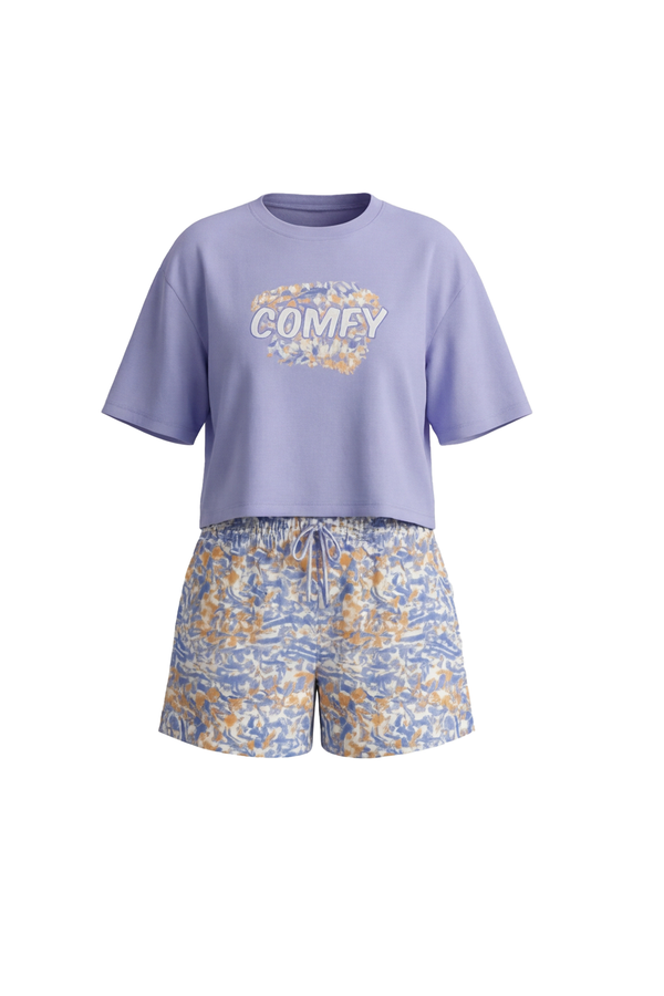 Women SS Oversize Cropped T-Shirt with Wide-Leg Shorts Pajama Set – Baby Lavender