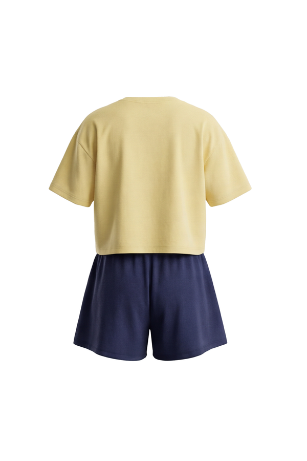 Girls SS Oversize Cropped T-Shirt With Wide-Leg Short Pajama Set – Mellow Yellow