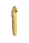 Women Lapel Cotton Pajama Set with Pants – Yellow Flowers