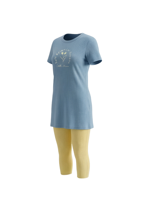 Women Viscose Rib Pajama Set – Tropical Breeze