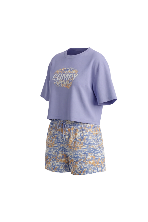 Women SS Oversize Cropped T-Shirt with Wide-Leg Shorts Pajama Set – Baby Lavender
