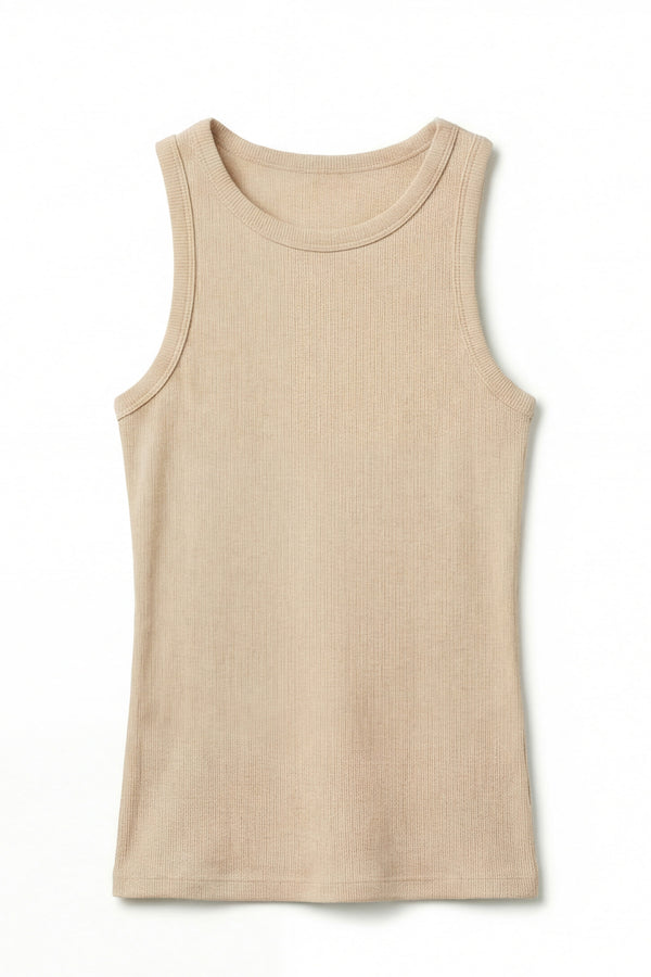 Women Cotton Rib Tank Top – White Cap Grey