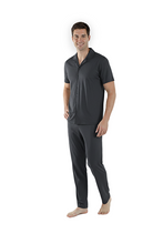 Load image into Gallery viewer, Men Short Sleeve Pajama with Buttons - Cool Gray 11C Melange