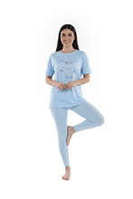 Load image into Gallery viewer, Women Short Sleeve Pajama with Legging - Cabana Blue