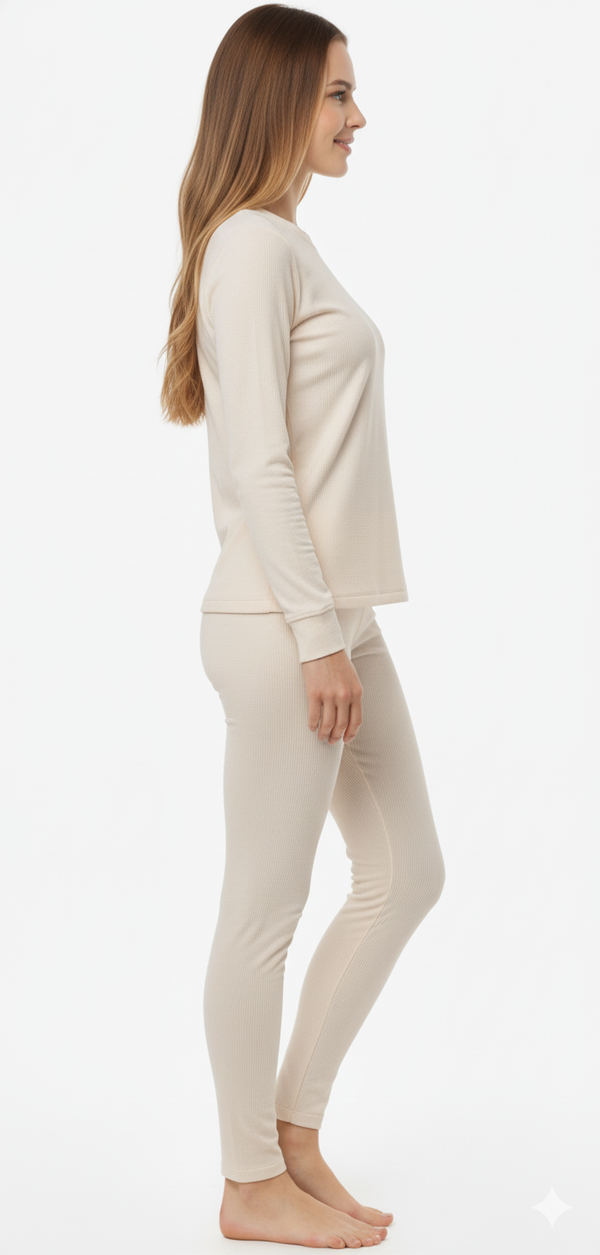 Women LS T.SHIRT THERMAL WHITE CAP GRAY