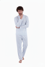 Load image into Gallery viewer, Men’s Lounge Pants AOP – Oatmeal Blue Stripe