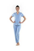 Load image into Gallery viewer, Women Short Sleeve Label Pajama with Pants - Cabana Blue