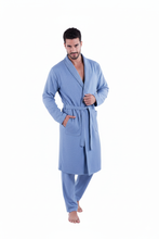 Load image into Gallery viewer, Men’s Robe AOP – Green Blue Chevron