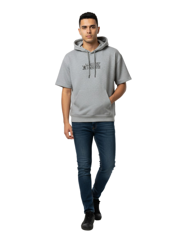 Marvel Captain America Men’s 100% Cotton French Terry Short Sleeve Hoodie – Heather Grey