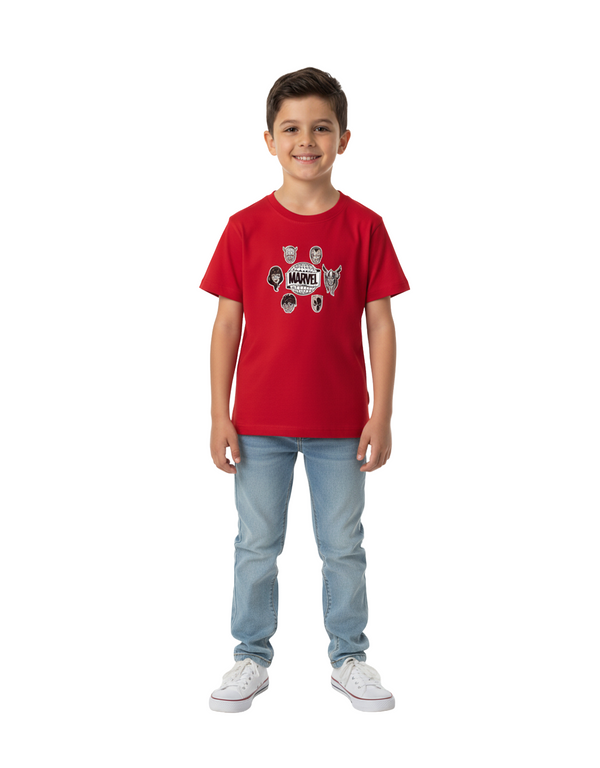 Marvel Avengers Boys’ 100% Cotton Regular T-Shirt with Yoke – Chinese Red