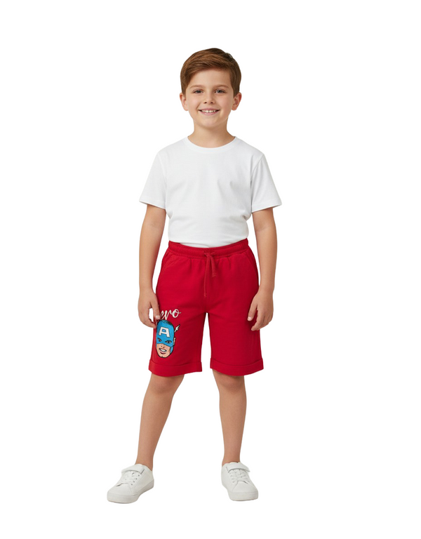 Marvel Avengers Boys’ 100% Cotton French Terry Shorts – Chinese Red