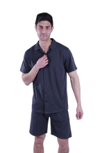 Load image into Gallery viewer, Men Short Sleeve Pajama with Button - Cool Gray 11C Melange
