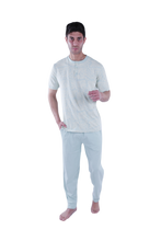 Load image into Gallery viewer, Men Short Sleeve Pajama with Placket - White Flower