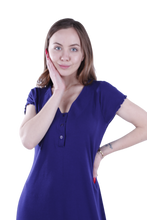 Load image into Gallery viewer, Women Short Sleeve Rib Dress - Blue Depths
