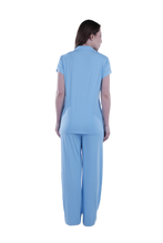 Load image into Gallery viewer, Women Short Sleeve Label Pajama with Pants - Cabana Blue