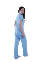 Load image into Gallery viewer, Women Short Sleeve Label Pajama with Pants - Cabana Blue