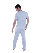 Load image into Gallery viewer, Men Short Sleeve Pajama with Placket - Grey Stripes