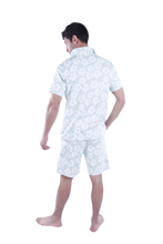 Load image into Gallery viewer, Men Short Sleeve Pajama with Button - White Flower
