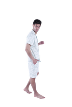 Load image into Gallery viewer, Men Short Sleeve Pajama with Button - White Flower