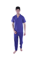Load image into Gallery viewer, Men Short Sleeve Pajama with Buttons - Blue Depths