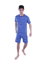 Load image into Gallery viewer, Men Short Sleeve Pajama with Shorts - Blue Depths Flower
