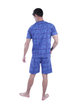 Load image into Gallery viewer, Men Short Sleeve Pajama with Shorts - Blue Depths Flower