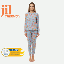 Load image into Gallery viewer, Woman LS PJ WITH PANTS  AOP/Aquamarine Flowers, Thermal light 100% Synthetic Knit